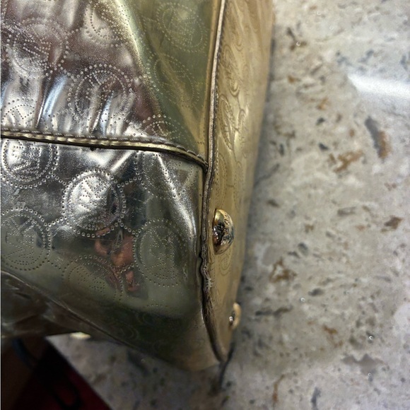 Michael Kors Metallic Gold Logo Tote with Leather Trim - Picture 8 of 11
